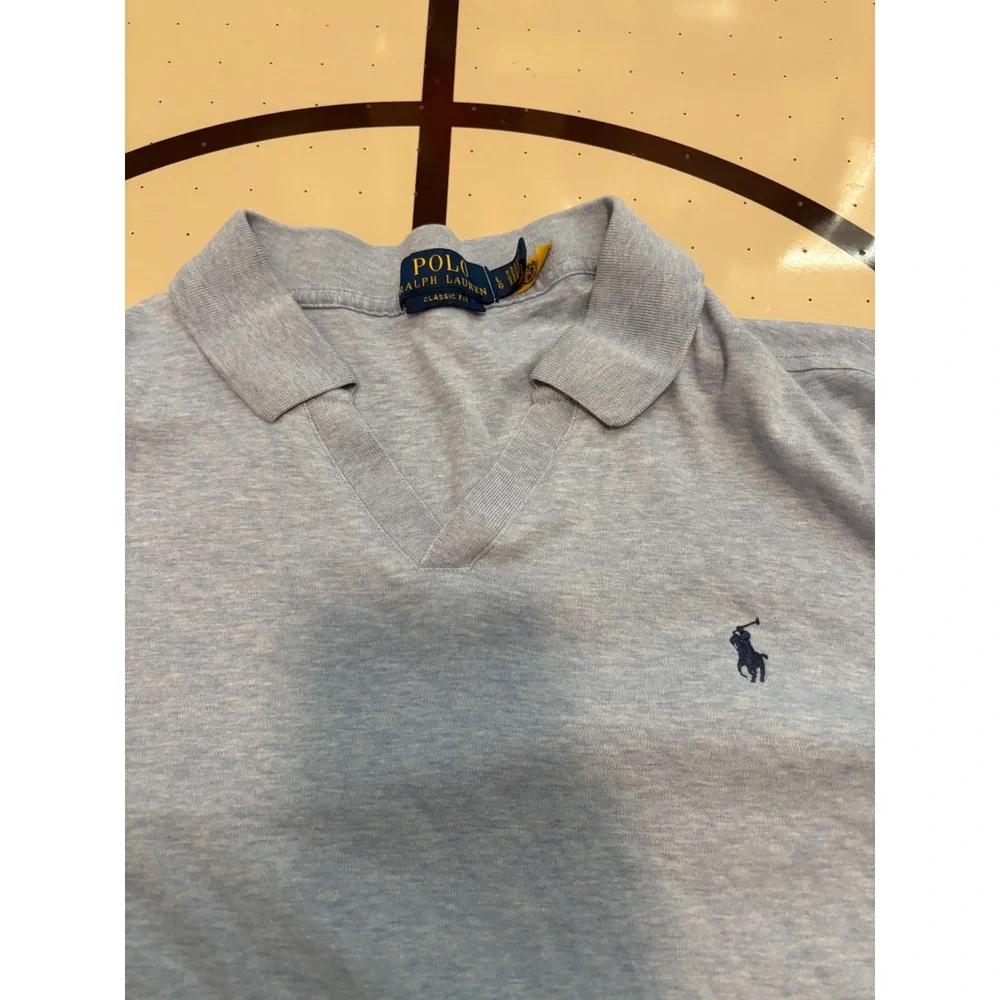 193 Polo Ralph Lauren Mens Classic Fit VNeck Polo Shirt Light Blue Heather Large